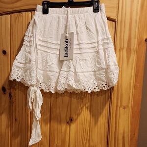 Indah White Eyelet Tie-Trim Mini Skirt